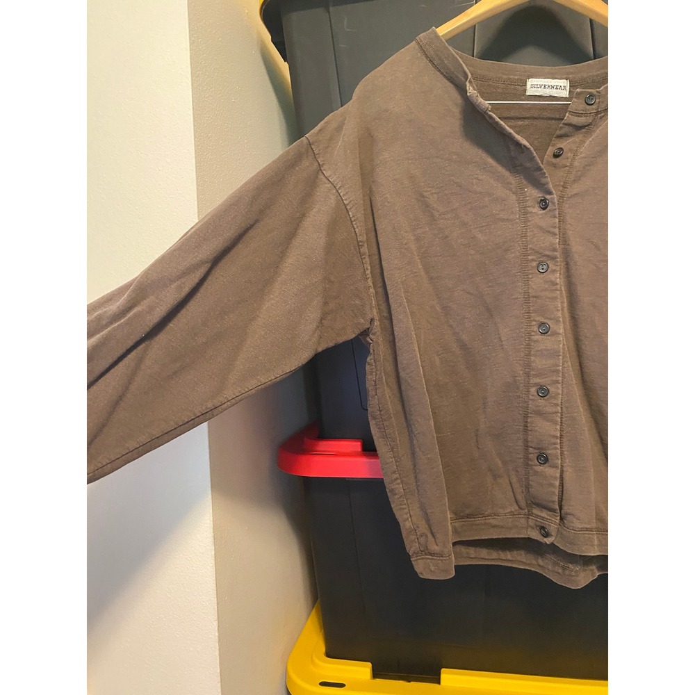 Vintage Oversized Cardigan Button Up Slouchy L Brown Cotton 90s Cabincore Lounge - Picture 4 of 6